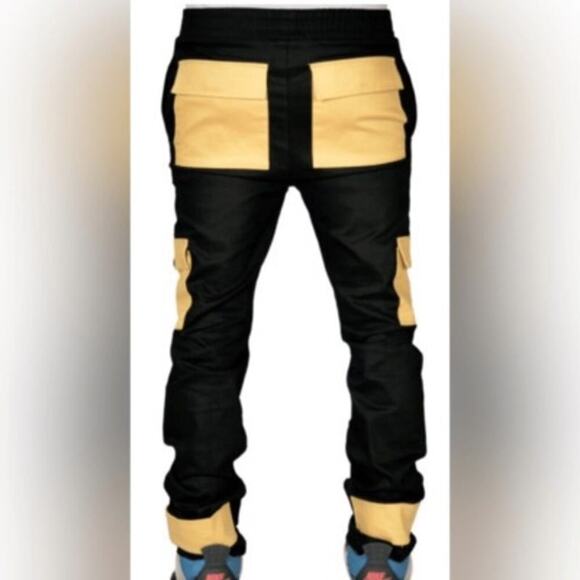 The Hideout Clothing Black Yellow Technical Cargo Pants Joggers Size S NEW